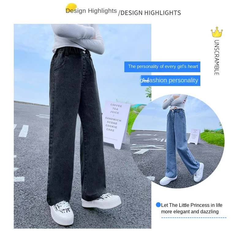 2026 نمط فضفاض غير رسمي للمراهقات جينز سميك للخريف والشتاء مستقيم واسع الساق من قماش الدنيم بنطلون جينز دافئ للأطفال