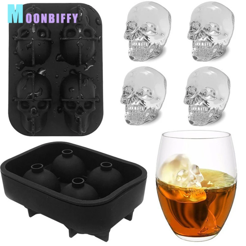 3D Skull Silicone Mold Ice Cube Tray Mould Ice Cube Maker Ball Mold Whiskey Wine Cocktail Ball