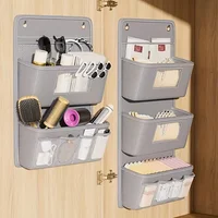 Versatile Gray Wall-Mounted Storage Organizer Multi-Compartment Fabric Hanging Bag with Viewing Window Hooks for Office, Closet 2