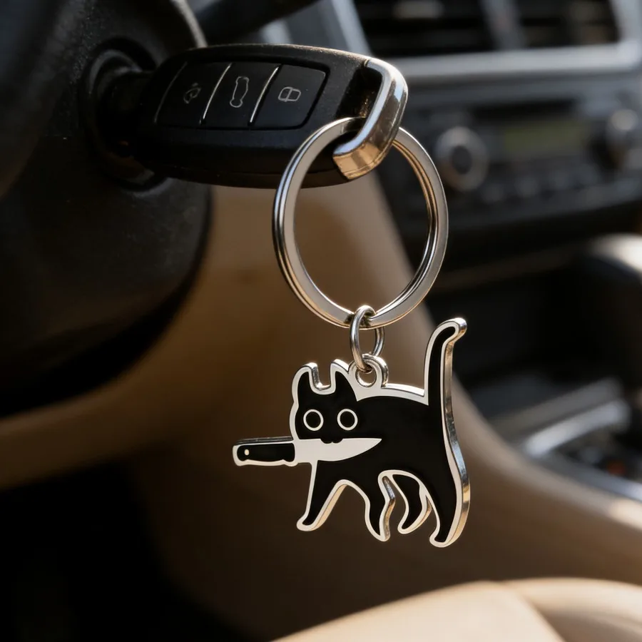 Schwarzer Kätzchen-Katzen-Schlüsselanhänger, Legierung, lustiger Tier-Anhänger, Schlüsselanhänger, Taschenanhänger, Geschenke für Katzenliebhaber, Damen und Herren, cooles Schlüsselanhänger-Zubehör