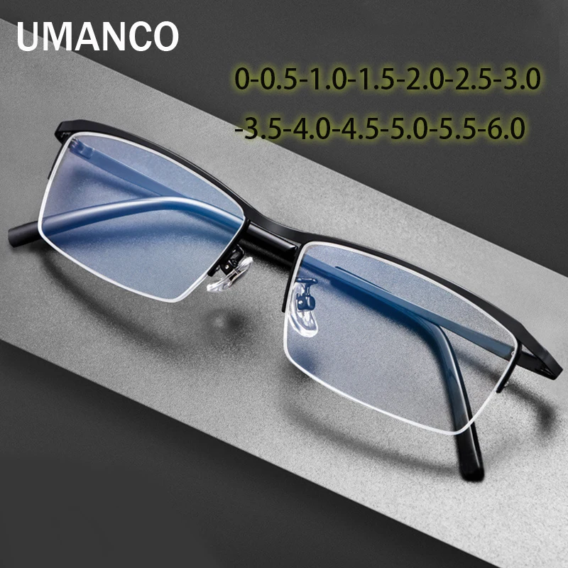 

Business Half-frame Rectangle Myopia Glasses For Men Blue Light Blocking Finished Nearsigted Glasses Prescription Eyewear -1.0