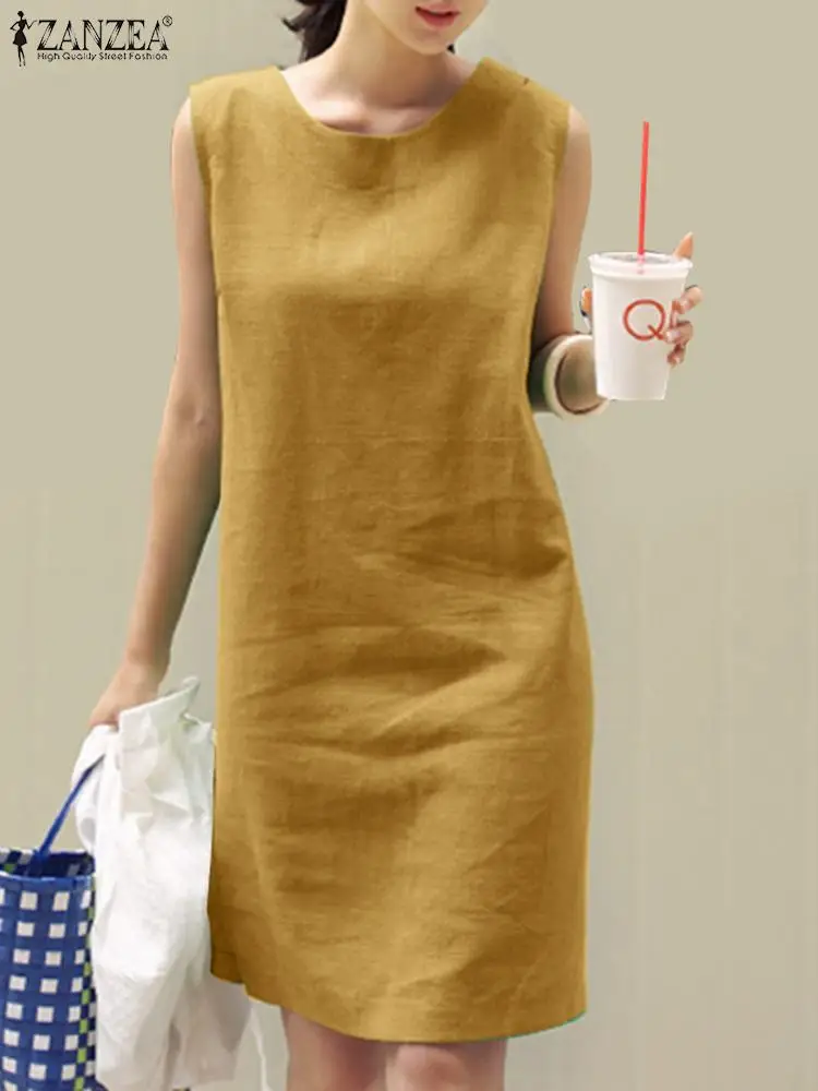 2023 Women Dress Summer ZANZEA Female Sleeveless Loose Mini Dress Office Cotton Party Streetwear Dress Casual Vestidos Sundress 5
