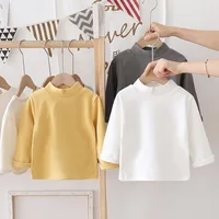 1pcs Spring Autumn Children's T-Shirts Baby Solid Color Warm Top Kid Half High Collar Long Sleeve Base Shirt Boys Girls Tshirts 2