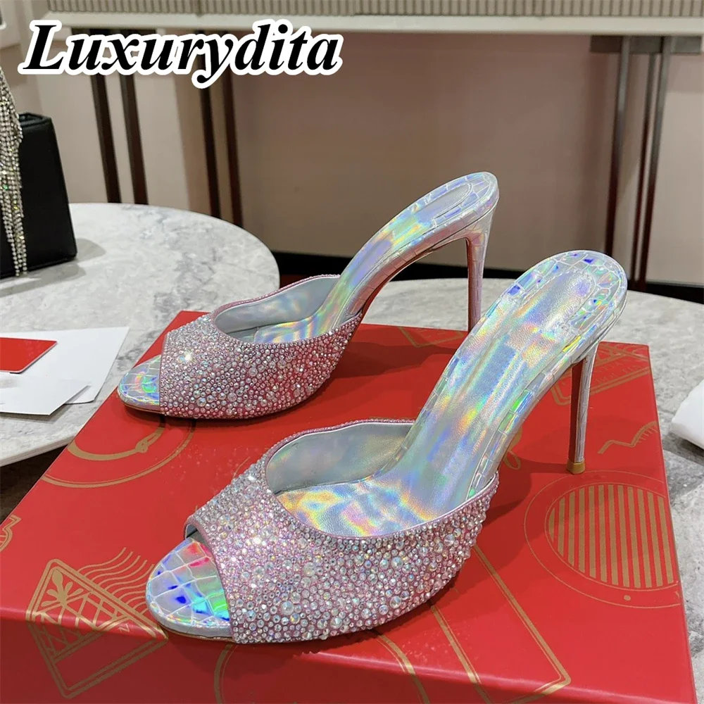 

Роскошные женские дизайнерские мюли LUXURYDITA на высоком каблуке, красные вечерние туфли на каблуке, H101