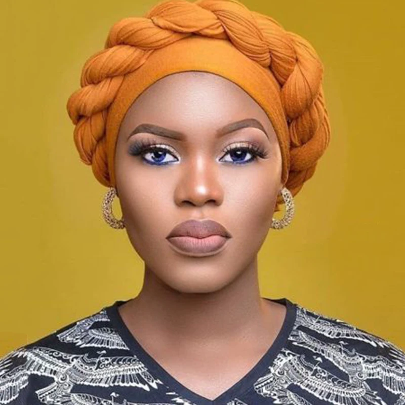 

Fashion Ready to Wear Aso Oke Gele Turban Woven Messy Linen Crumpled Twist Braid Muslim Hat Robe Africain Headgear Bonnets