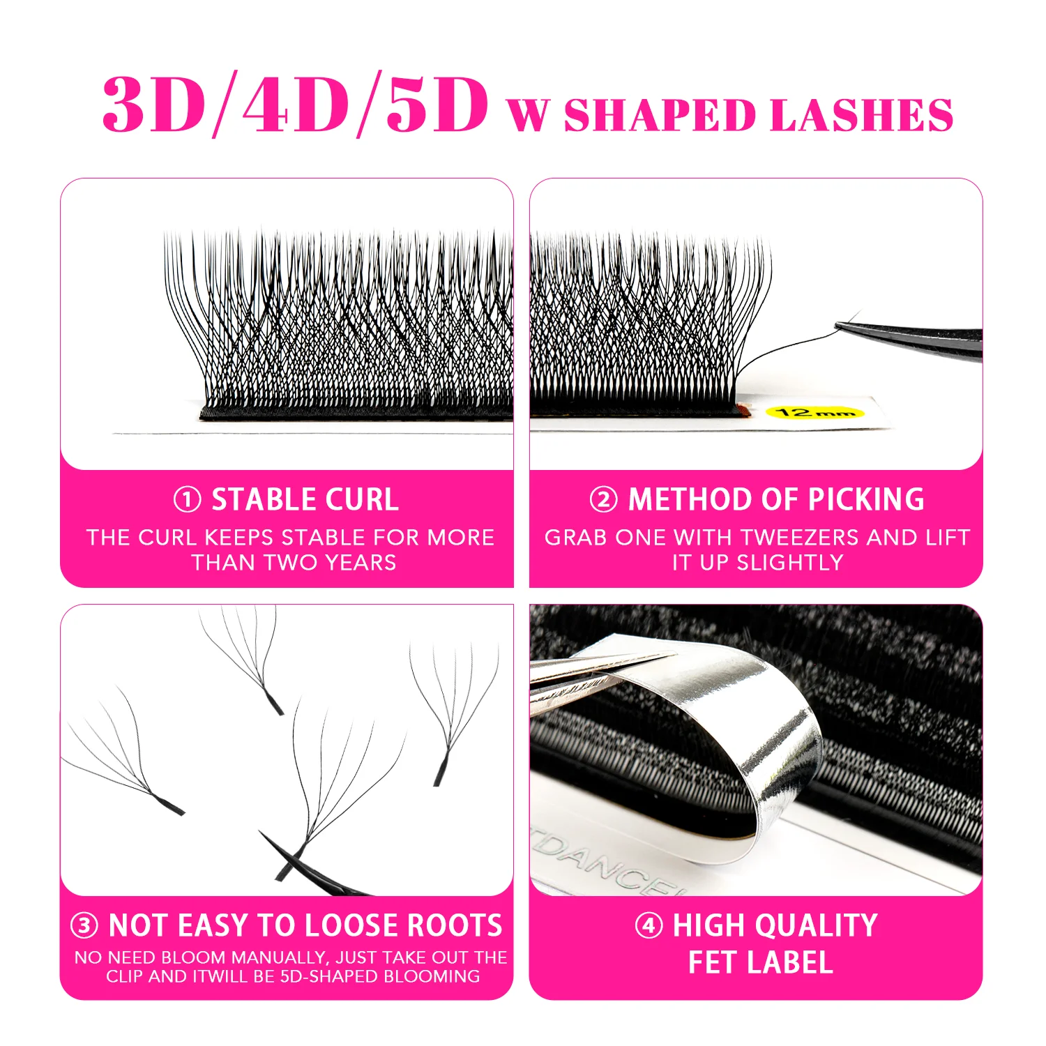 Eyelash Extensions TDANCE M/L Curl 3D/4D/5D W Lashes 7-14mm 12 Rows