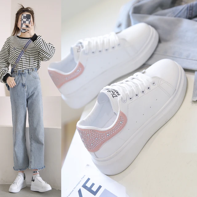 2022 White Sneakers Women Designer Genuine Luxury Brand Lace up Tennis Female Plus Size Shoes - AliExpress