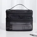 Double layer mesh cosmetic bag-black