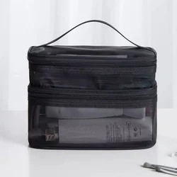 Spacious Nylon Mesh Cosmetic and Toiletry Travel Organizer (Double layer mesh cosmetic bag - black)