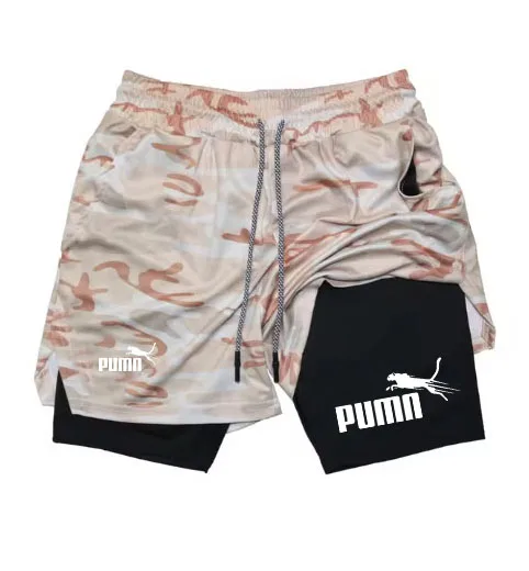 2 in 1 Running Workout Shorts for Men Gym Compression Shorts with Phone Pocket Towel Loop Athletic Activewear