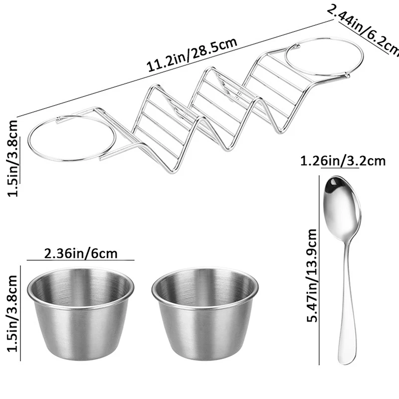 New Mexican Tortilla Rack Stainless Steel Taco Holder with Sauce Cup Set for Restaurant