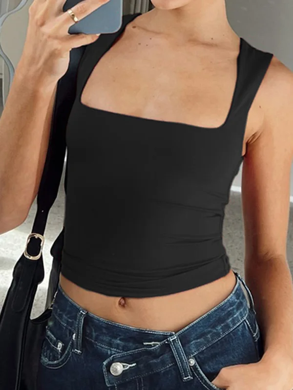 Sleeveless Collar Crop Women Tank Tops