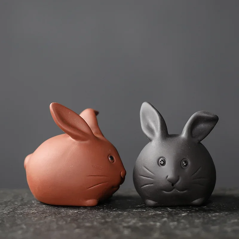 Tea pet ornaments creative purple clay fingertip rabbit statue handmade sculpture home tea set decoration