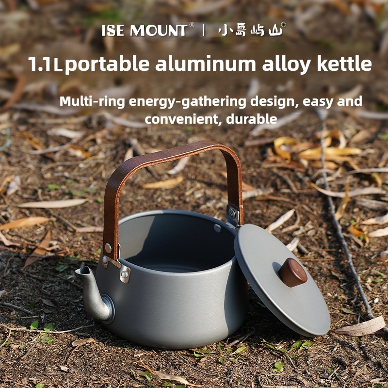 ISE MOUNT Outdoor Aluminum Alloy Kettle Teapot Camping Cookware Portable 1.1L Wooden Handle Coffee Pot