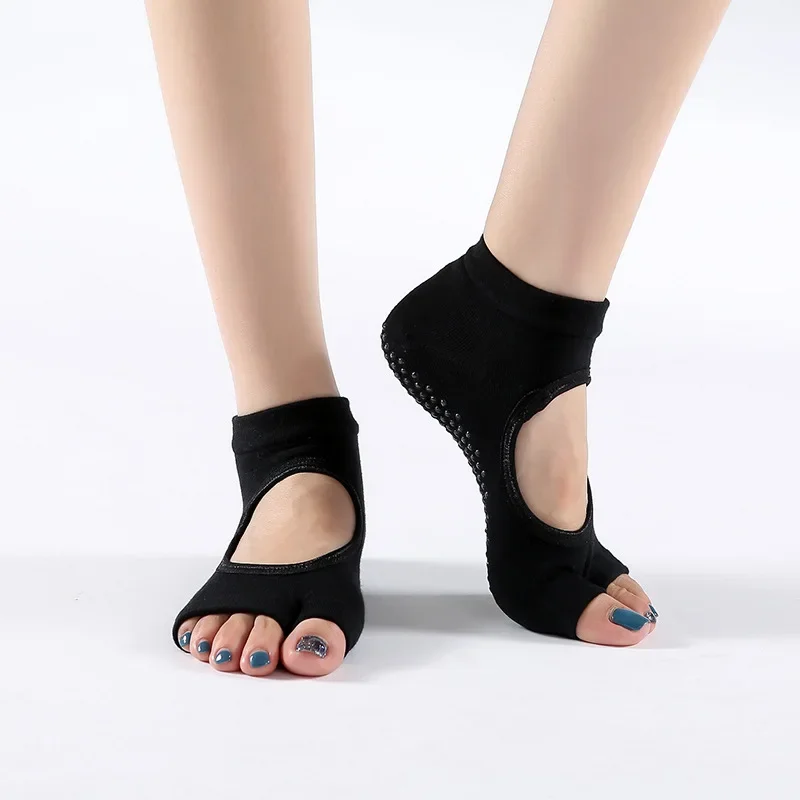 Women Yoga Socks Non Slip Grips Pilates Ballet Barre Dance Barefoot Workout Toeless Open Toe Fitness Gym Sport Socks yoga socks