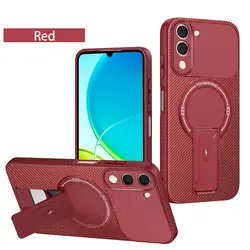 Luxury Magnetic Carbon Stand Case with Wireless Charging Feature for Vivo V30 (RD)