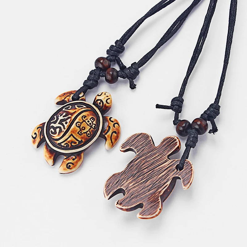 12pcs/lot Imitation Yak Bone Cute Tortoise Pendant Necklace Hawaii Tribal Surfer Sea Turtles Charms Necklaces Amulet Gifts