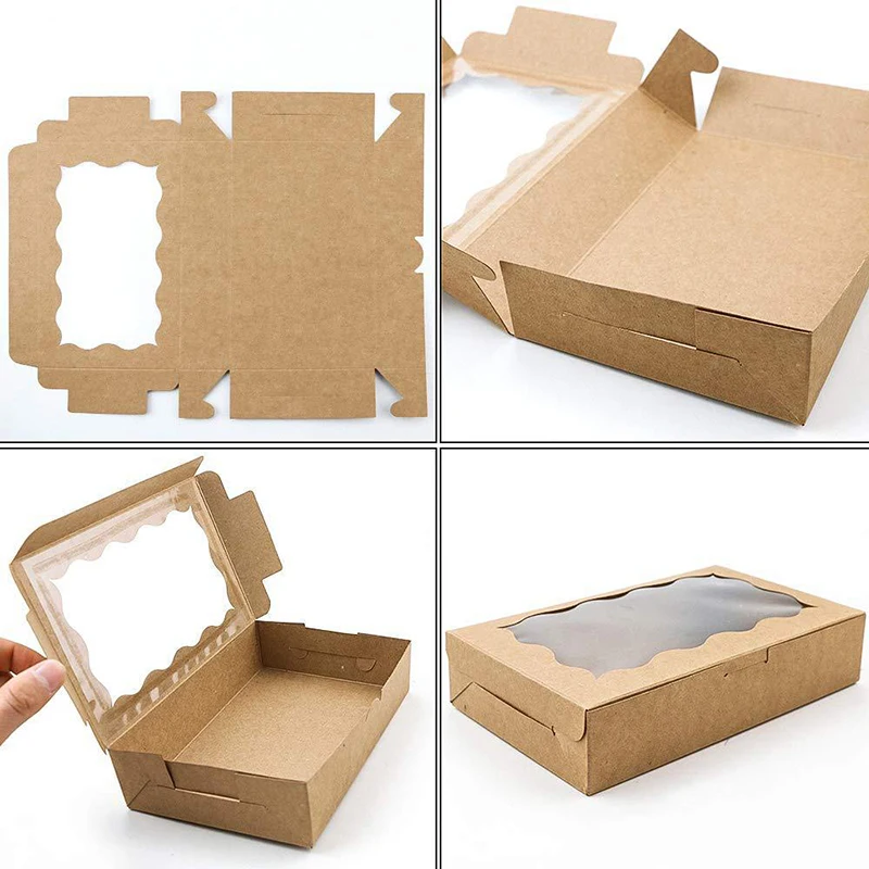 10/20 Stück Kraftpapier-Kuchen- und Süßigkeitenschachteln, rechteckig, mit Sichtfenster, für Hochzeiten, Schmuck, Schokolade, Geschenkverpackungen, Backzubehör, Partybedarf – Detail 10