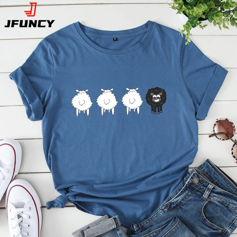 2024 Summer Female Tees Sheep Graphic T Shirts Short Sleeve T-Shirt Women's Tops Oversized Cotton Tshirt Women Clothing 1