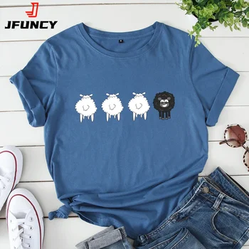 2024 Summer Female Tees Sheep Graphic T Shirts Short Sleeve T-Shirt Women's Tops Oversized Cotton Tshirt Women Clothing 1