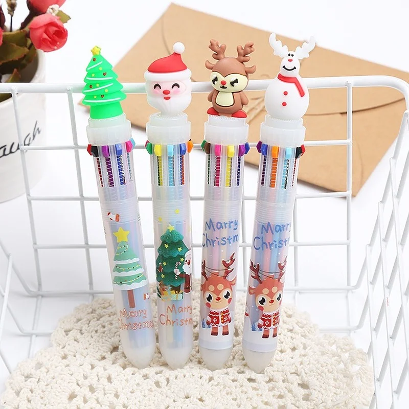 10 Pcs Ten-color Ballpoint Pen Christmas lovely Students Holiday Prizes Colored Pens Hand-written Multicolor crow hand puppet animals finger dolls colored plush cover toys toddler mini head puppets lovely for girls