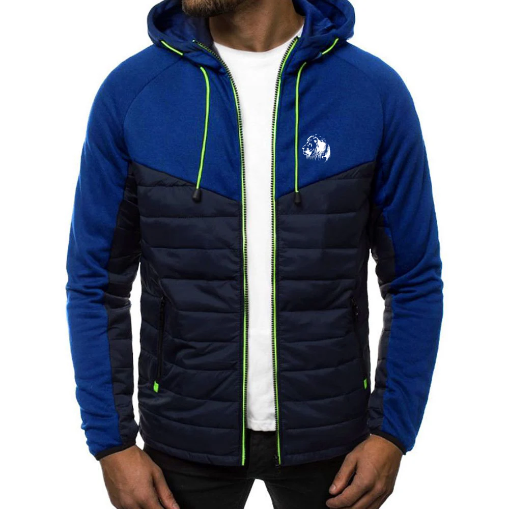 Meditation lion print new spring and autumn men's hoodies classic fashion men's casual long sleeve solid color padded zipper coa