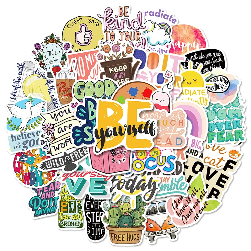

50PCS Student Stationery Inspirational Text Stickers Photo Albums DIY Decoration Handbook Materials Cute Girl Waterproof Sticker