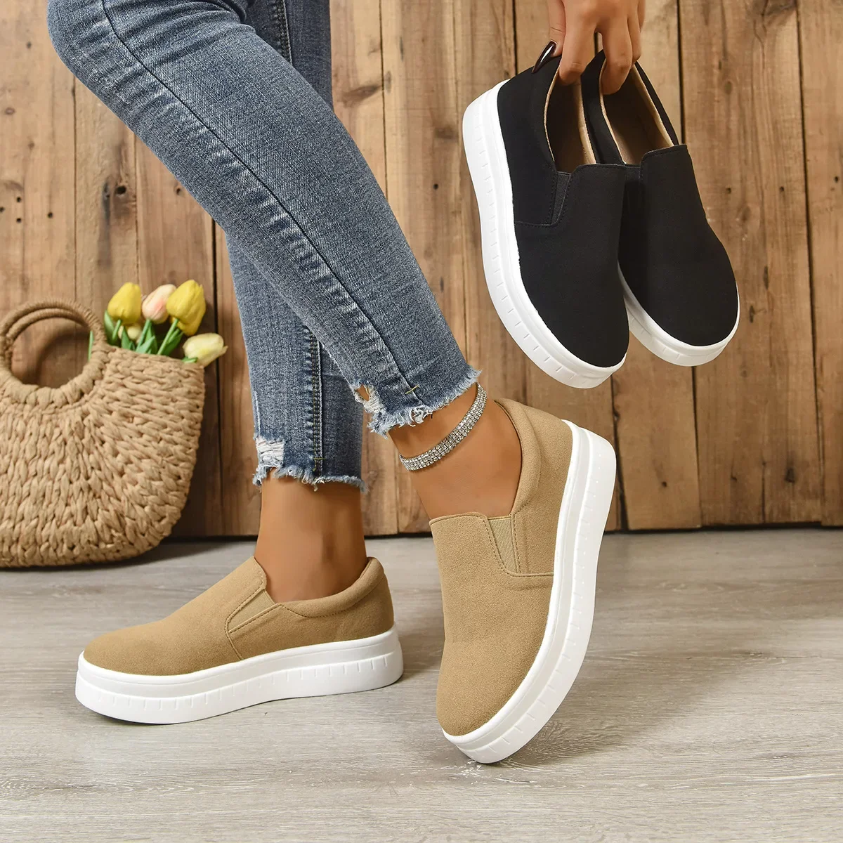 Shoes for Women Spring Leisure Sneakers New Women's Lazy Footwear Lightweight Thick Sole Platform Women Shoes2026