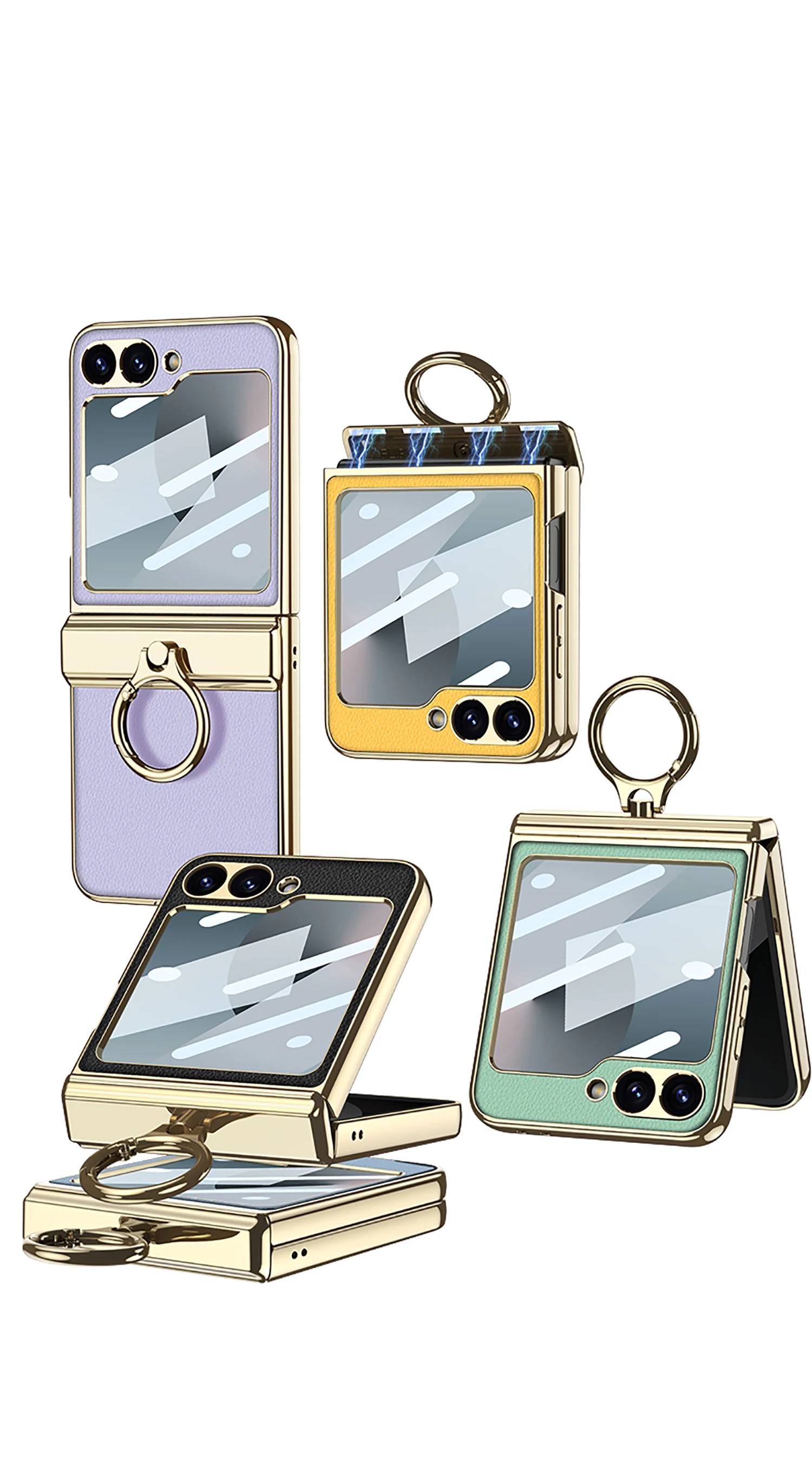 Magnetic Hinge PU Leather Case For Samsung Galaxy Z Flip 6 Screen Glass Plating