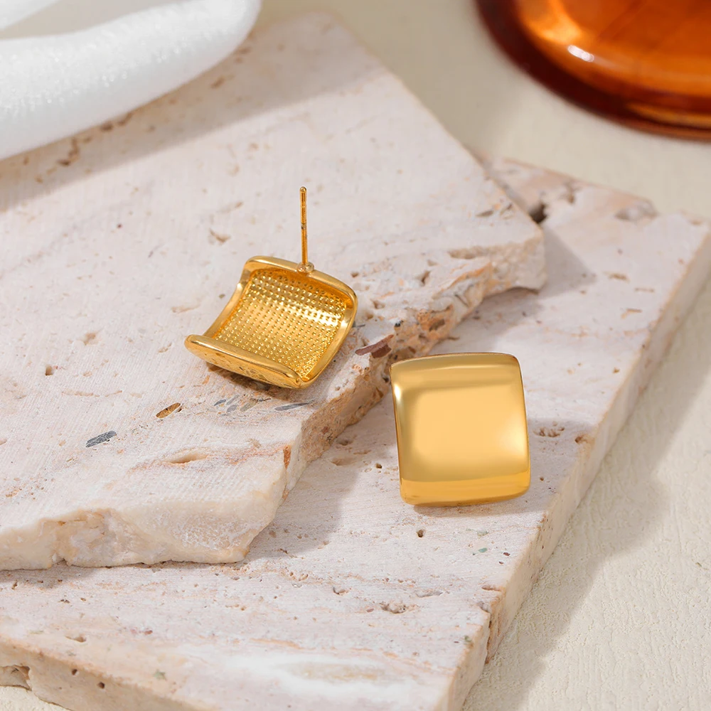 Vintage Square Arch Big Stud Earrings 18K Gold Plated Hypoallergenic Glossy Metal Statement Earring Minimalist Jewelry Bijoux