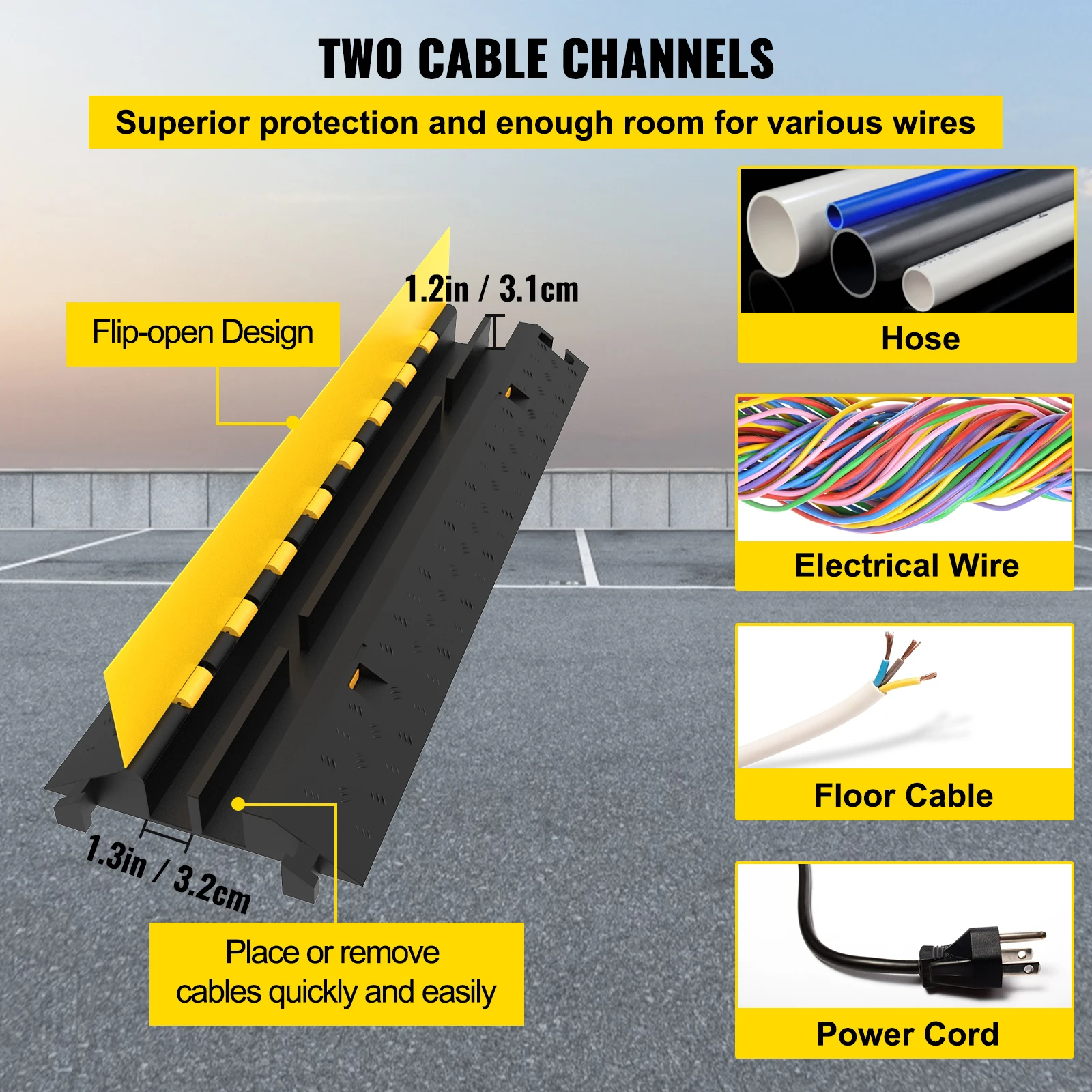 Pasacables de suelo para protección de cables eléctricos 2 vías