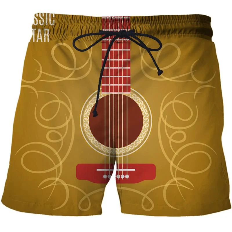 

Summer Mens 3D Printed Guitar Beach Shorts Fashion Musical Instrument Pattern Surf Board Shorts Casual Street Loose Short Pants