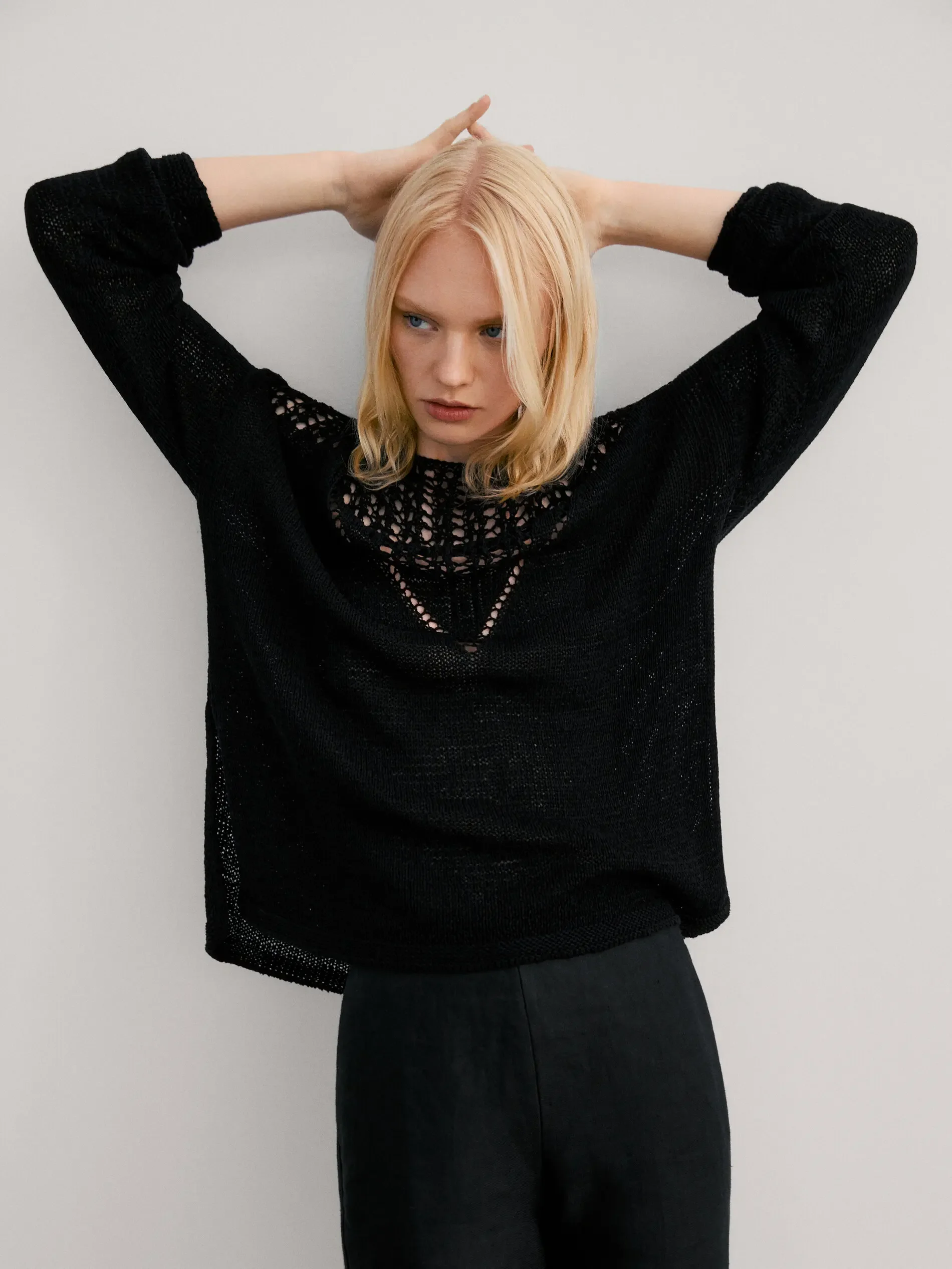 Ethereal MD 2024  autumn new style of Loose version hollow-out design sense solid color long-sleeved sweater 3