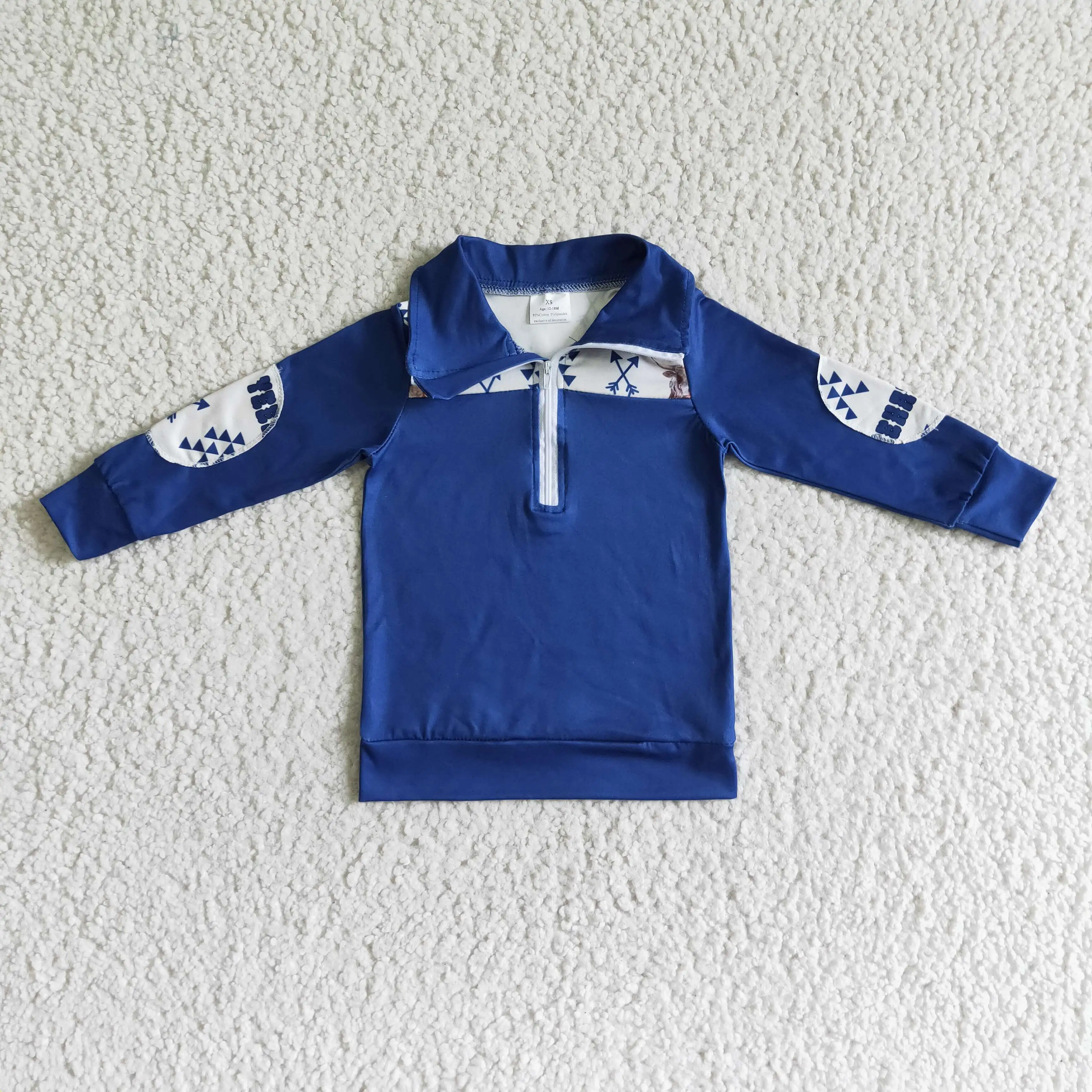 

Wholesale Kids Western Clothes Baby Boy Fashion Blue Lapel T-shirt Top Fall Long Sleeve Western Cow T-shirt