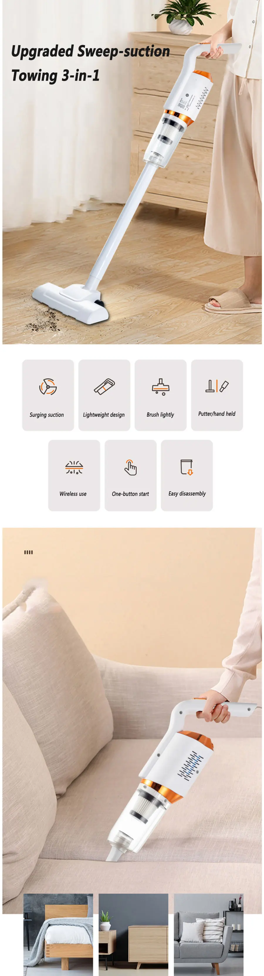 Handheld Wireless Car Vacuum Cleaner Auto Vacuums Home Car Dual Use Mop