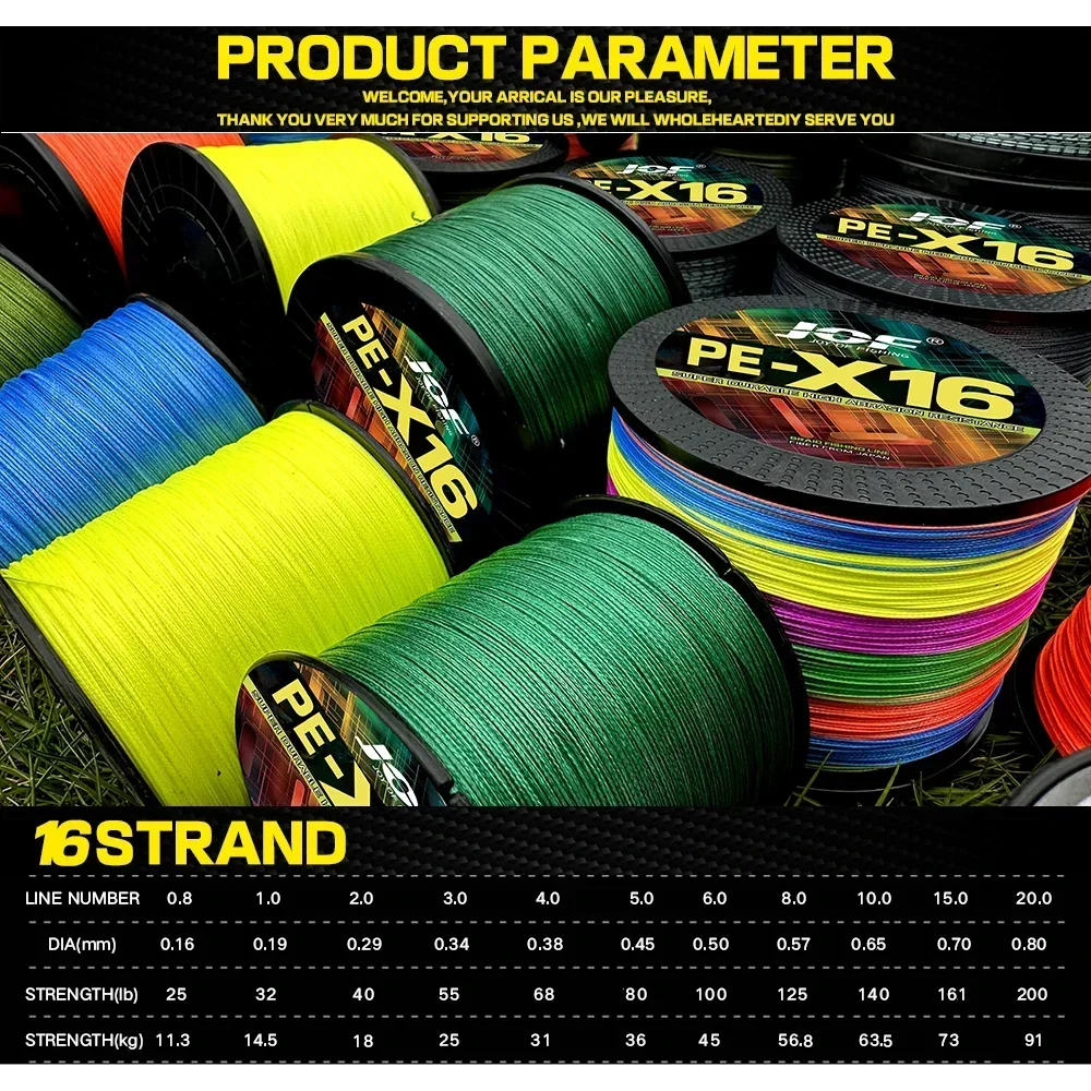 JOF Brand X16 Smooth Durable PE Braided Fishing Line Pesca Japanese Saltwater Floating Wire 100/300m 25-200LB Weave Tool Peche 3