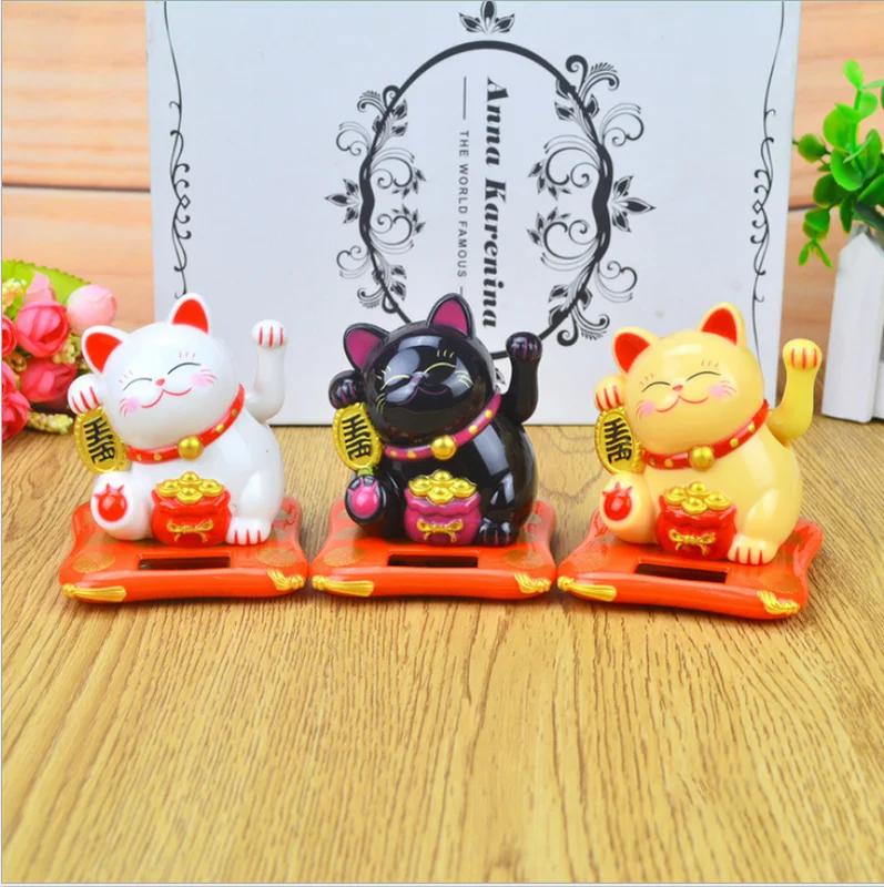 Ornament Crafts Cat Figurine Decoration Cat Figurines Miniature Figurines Resin Crafts Fashion Solar Powered Maneki Neko Welcoming Fortune Cat Lucky Home Car Hotel Restaurant Decor Craft