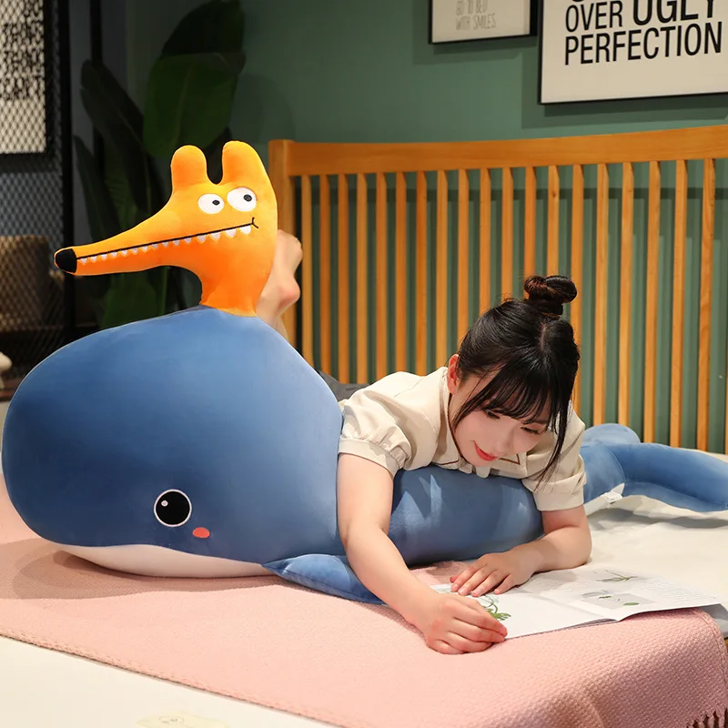 70/90cm Creative Cartoon Fox Whale Plush Pillow Toy Cute Stuffed Animals Plushies Dolls Cute Fish Pillow for Kids Birthday Xmas