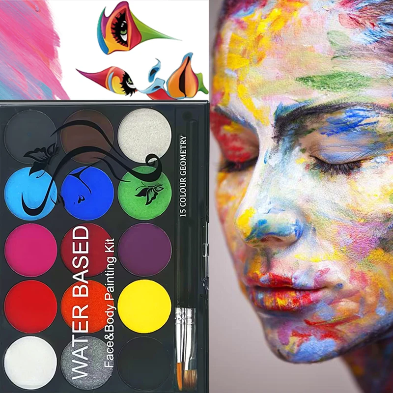 15 Color Face Painting Kit Body Makeup Non Toxic Water Paint Oil with Brush for Christmas Halloween Fancy Carnival Vibrant Party 2