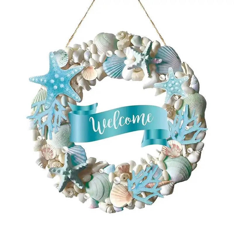 

Welcome Sign For Front Door Wood Wreaths Wall Hanging Coastal Wreath 11.8Inch Seashell Wall Hangable Decoration home decor