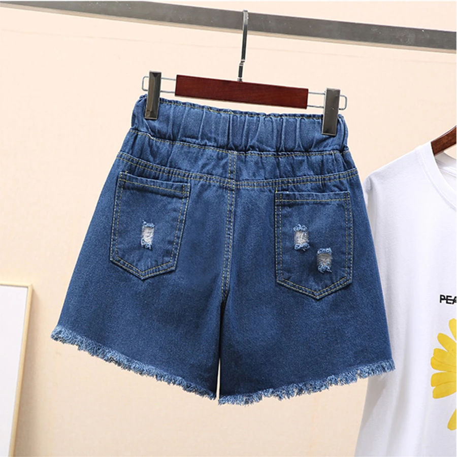 Tamanho grande 7xl buraco verão shorts jeans rendas até casual perna larga  denim calças femininas cortos baggy coreano vaquero curto novo - AliExpress