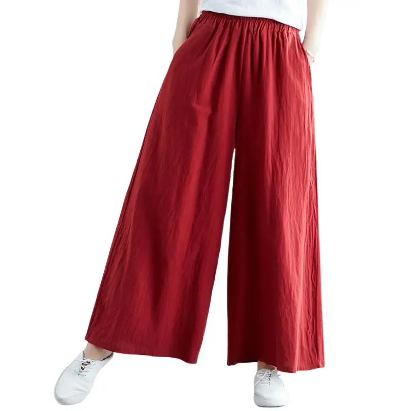New Spring Women cotton linen pants 2026 Autunm casual wide leg pants Plus size trousers black white red khaki 5XL 6XL pantalon
