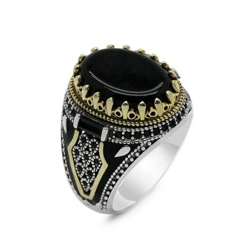 Retro Handmade Turkish Black Zircon Ring For Men Vintage Swords Rings