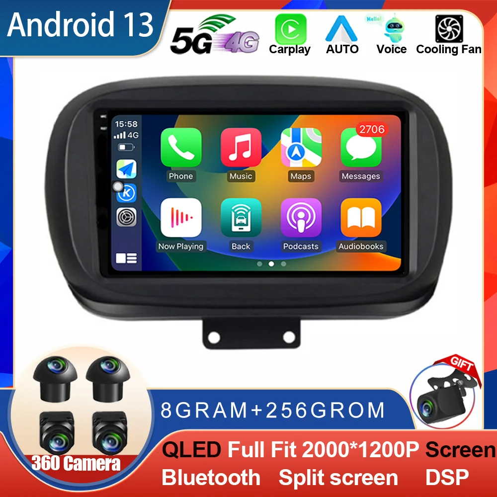 

Android 13 For Fiat 500X 2014 - 2020 Car Radio Multimedia Video Player Navigation Stereo GPS Carplay Auto WIFI DSP QLED No DVD