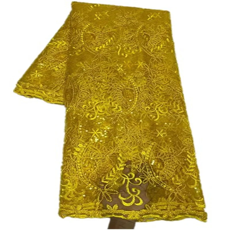

African Sequins Lace Fabric Luxury French Nigerian Sequins Mesh Lace Fabric High Quality Wedding Dress FR27