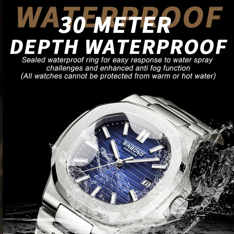 BINBONG B1885 Luxury Business Men Quartz Wristwatch 30M Waterproof Luminous Stainless Strap Men\'s Watches Relogio Masculino