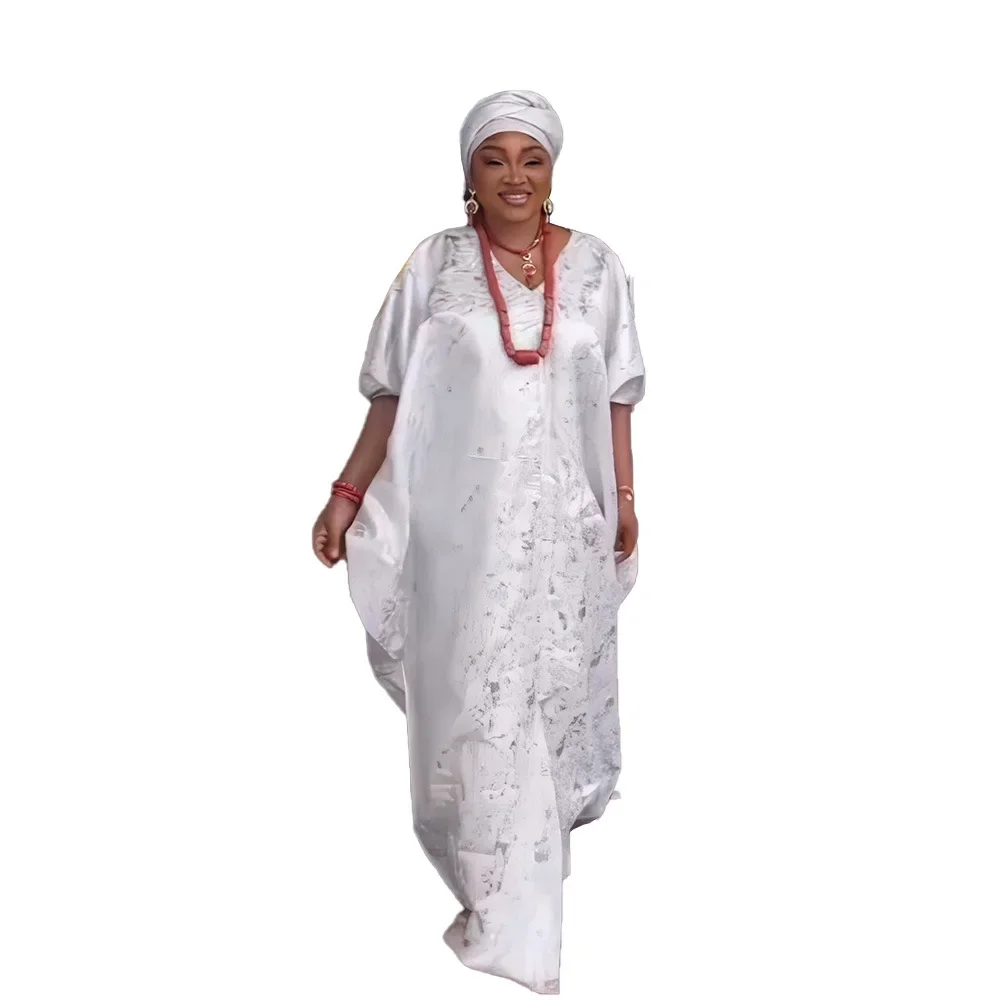 White African Wedding Party Dresses for Women Spring Elegant Half Sleeve V-neck Plus Size Long Maxi Dress Africa Clothing Gowns