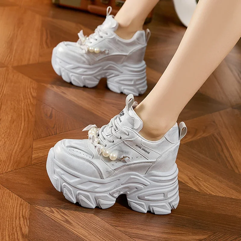 AUTUSPIN High Platform Chunky Shoes 2025 Women Fashion Beads Chains Decoration Sneakers Korean Style Female Vulcanized Shoes 45 AUTUSPIN High Platform Chunky Shoes 2025 Women Fashion Beads Chains Decoration Sneakers Korean Style Female Vulcanized Shoes - Image 5