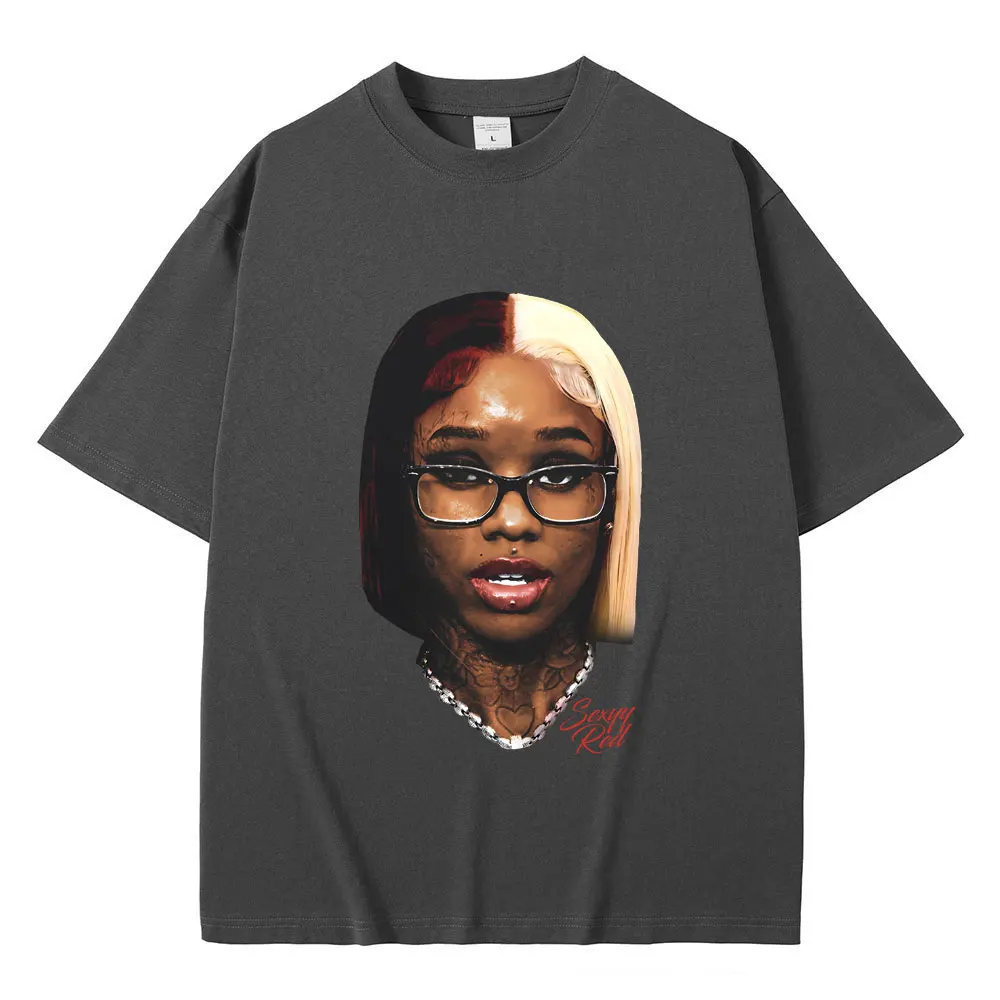 Raper sexy czerwona Nicki Minaj twarz wydruk graficzny t-shirt mężczyźni kobiety Hip Hop na co dzień obszerna koszulka moda męska moda uliczna