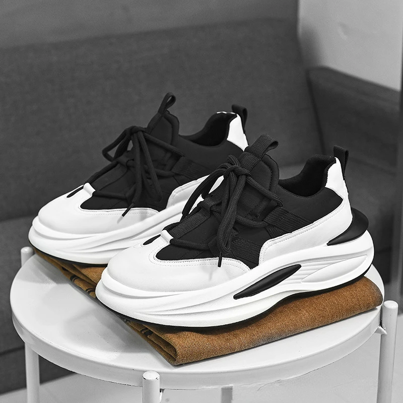 Fashion Chunky Sneakers Men Board Casual Shoes Men Microfiber Leather Patchwork Sneakers Men Breathable Loafers Walking Shoes